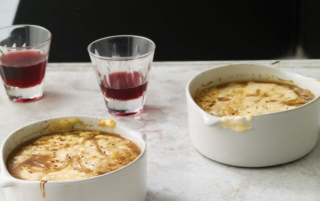 Breadless French Onion Soup with Cheese Crisps